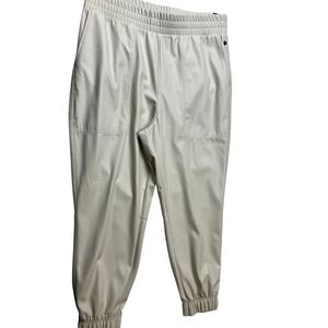 CALLA Women's Size L Faux Leather High Rise Jogger Pants Cream New